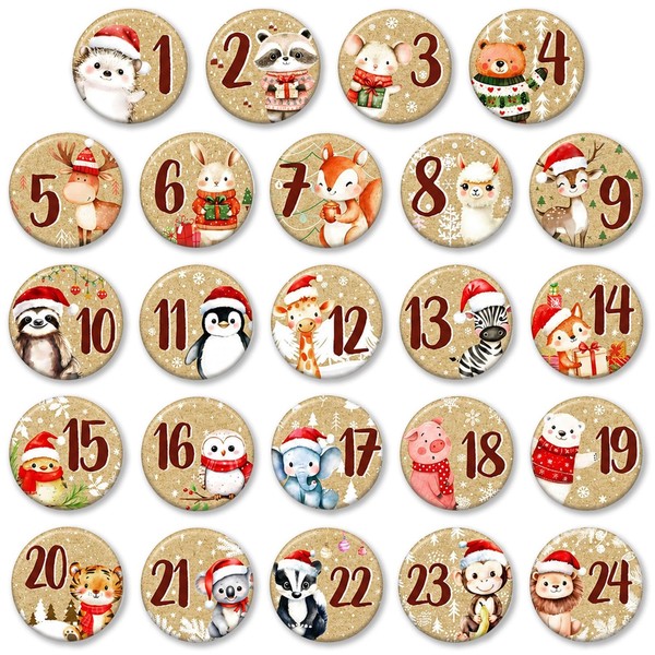 Adventskalender Anstecker Tiere Zahlen Weihnachten Deko Buttons Set 24 StüCk-image