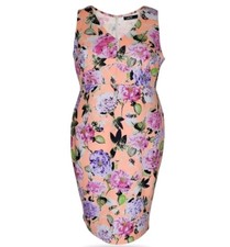 ASOS Midi Dress Size 20 Floral Sleeveless V Neck Back Pullover Lined Kick Pleat