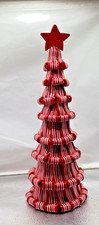 Christmas Candy Cane Ribbon Glitter Tree Star Table Farmhouse Mantle Red 13" c71