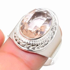 Peach Morganite Gemstone Handmade 925 Sterling Silver All Size Ring For Gift