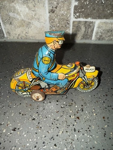 Vintage Marx Tricky Police Motorcycle Tin Litho Wind Up Toy