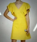 NWT A New Day Women's Size 8 Dress Yellow Linen Blend Flutter Sleeve Knee