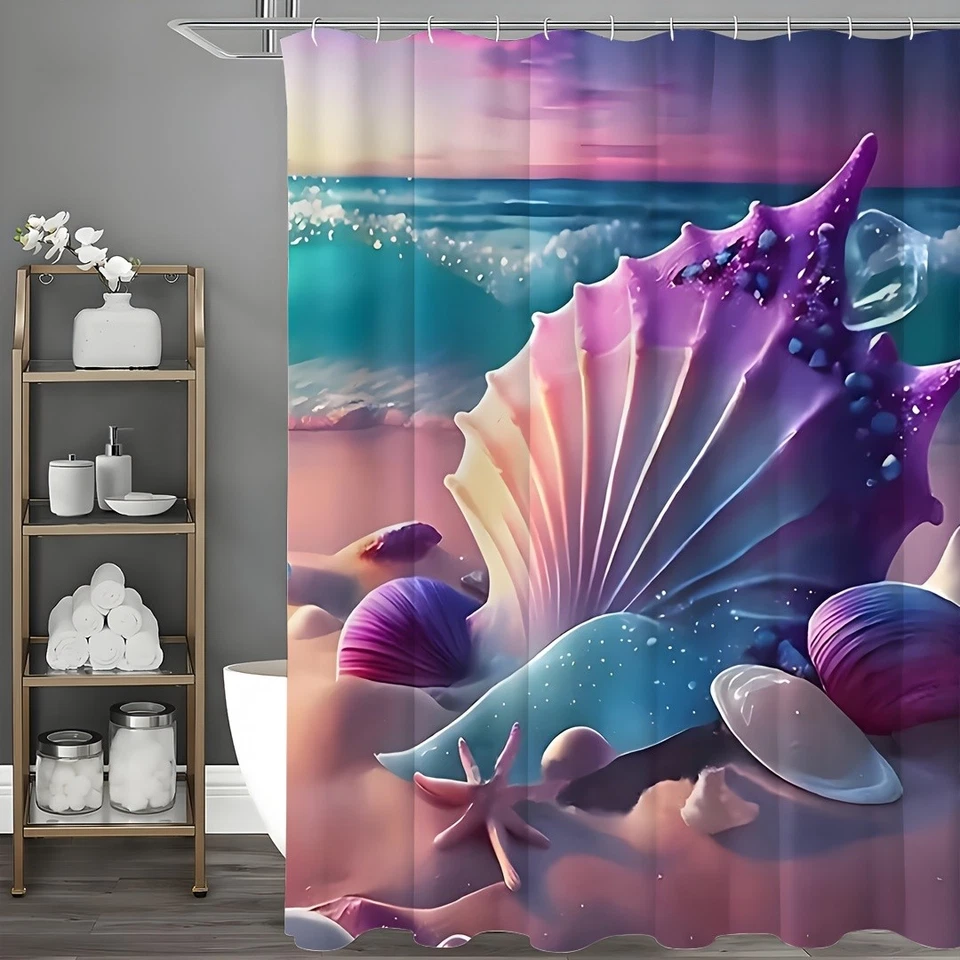 Juego de baño 1 pieza océano náutico: cortina resistente al agua con ganchos Foto 4 de 4