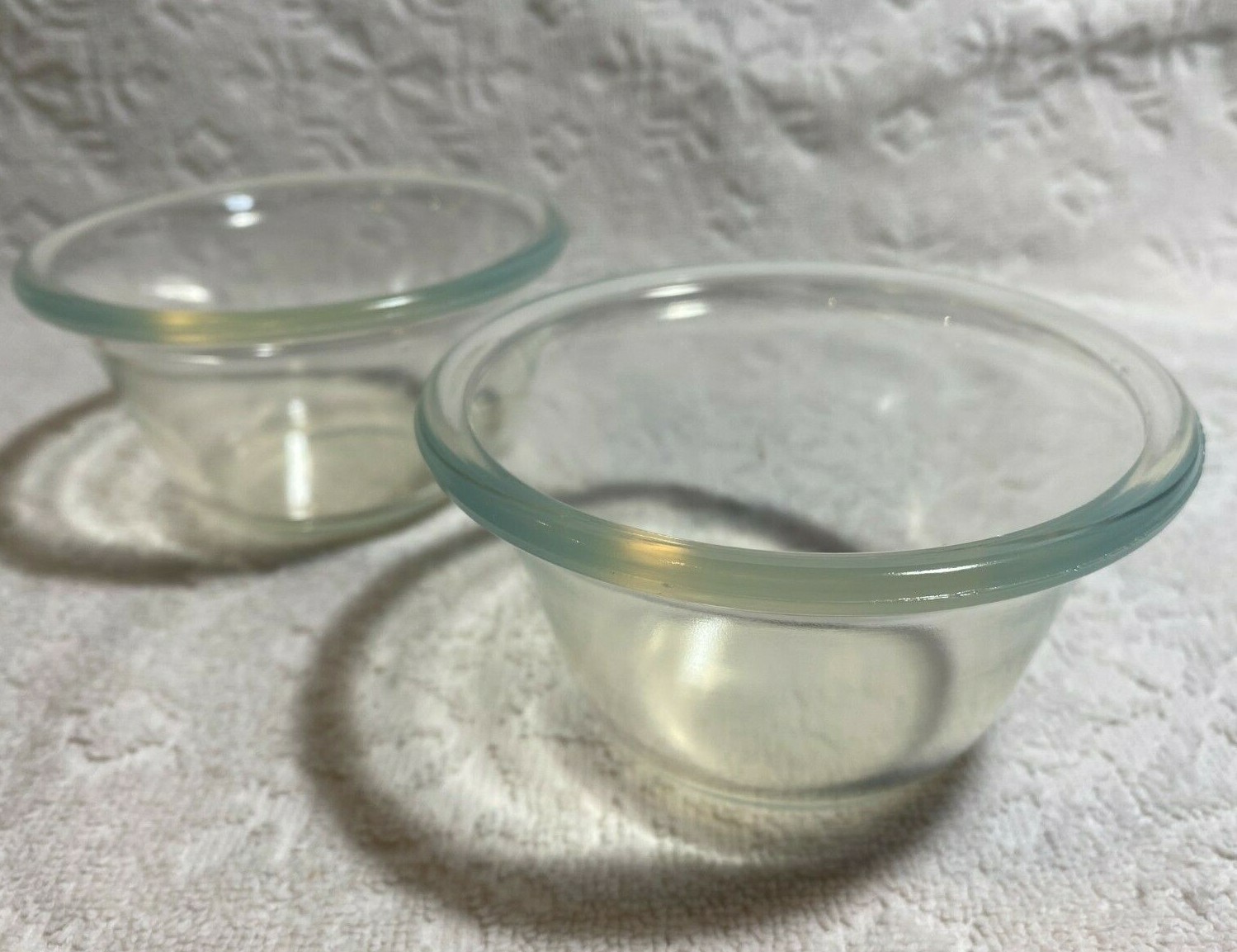 Vintage H.C. Fry Glass Co HTF FOVAL Two 1936 Flare Pearl-Oven-Glass Custard-Cups