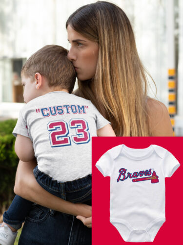 ATLANTA BRAVES CUSTOM BABY BODYSUIT NEWBORN BASEBALL FAN INFANT BABY SHOWER GIFT