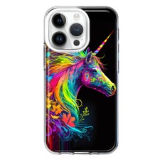 Funda Floral Unicornio Arco Iris Neón Antigolpes Para Apple iPhone 14 Pro
