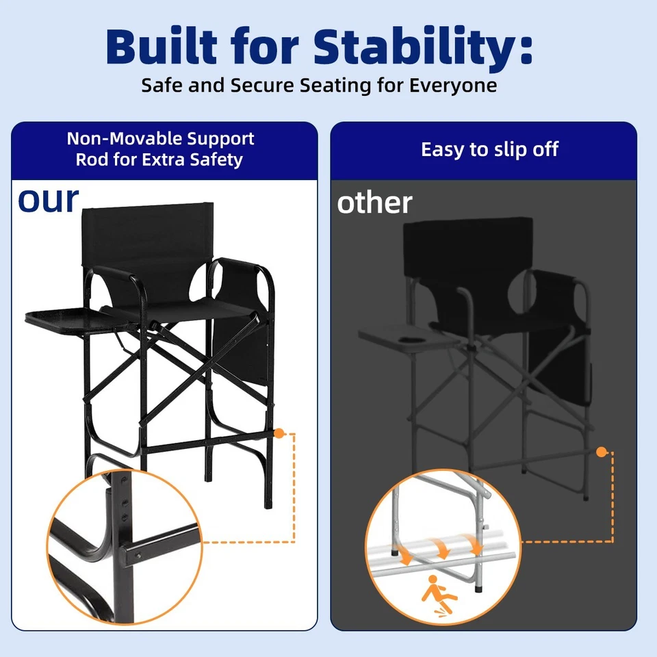 Tall Directors Chair, Folding Makeup Chair with Folding Tabletop Storage Bags - Image 2 of 4