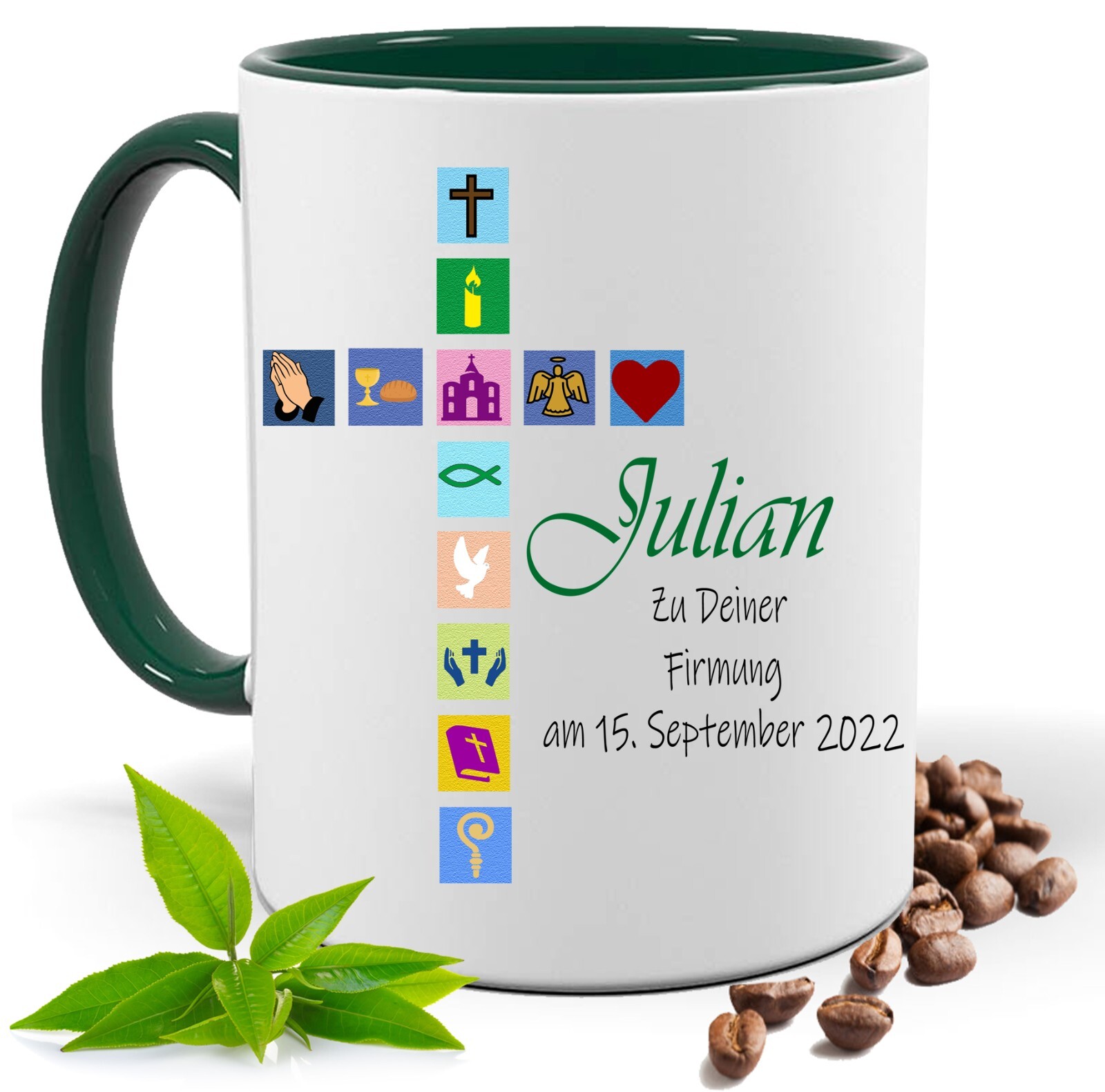 Personalisierte Tasse mit Namen zur Firmung Geschenktasse mit Kreuz Symbole Mug