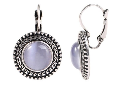 Stud Earrings Vintage Tibetan Silver Retro Ethnic Bohemian Opal Drop Women 1Pair - Picture 8 of 10