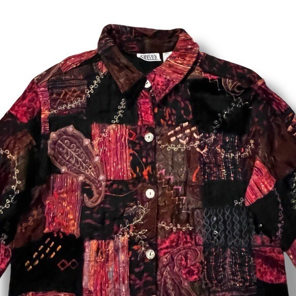 Chicos Jacket Mixed Patchwork Velvet Embroidered … - image 1