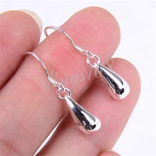 Women's Solid 925 Sterling Silver Fashion Teardrop 1.2 inch Dangle Earrings H047