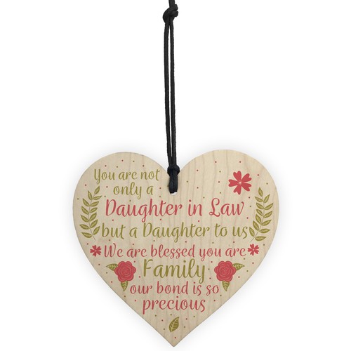 Daughter In Law Plaque Sayings Wooden Heart Birthday Wedding Christmas Gifts - Picture 5 of 8