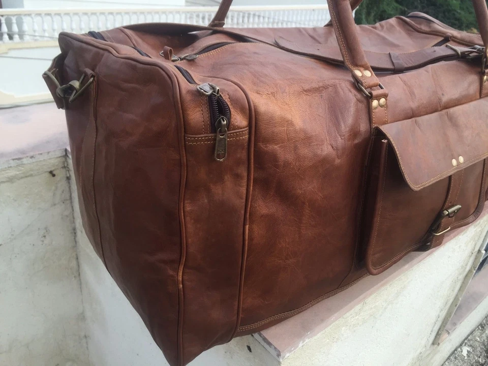 S To XXL Vintage Leather Duffle Travel Overnight Weekend Gym Bag Holdall Luggage - Image 4 of 4