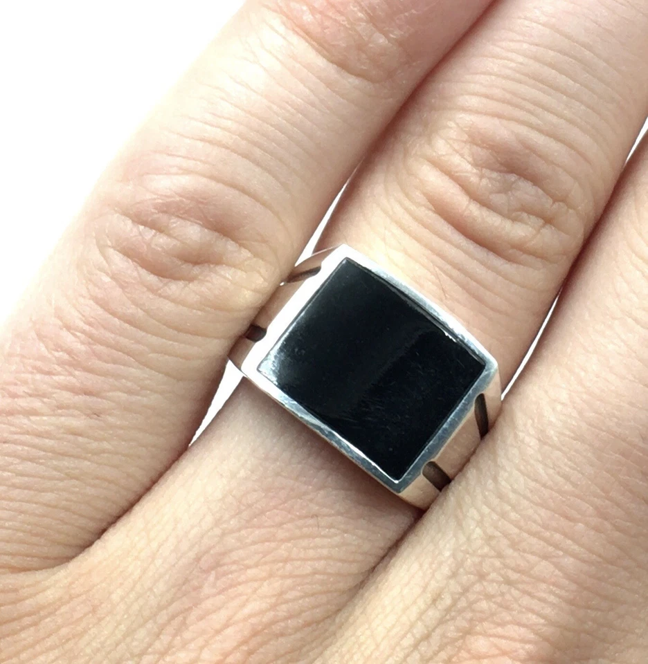 Anello in argento sterling 925 onice nera anello a fascia da uomo gioiello ma... - Immagine 3 di 4