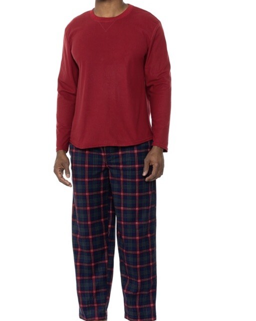 New IZOD Men's Red Plaid Flannel Fleece Loungewear Pajama Pc Set