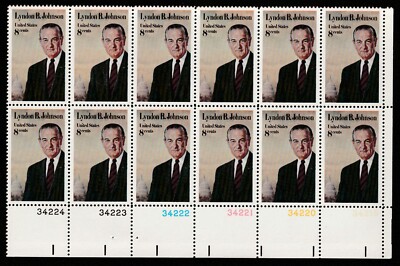 U.S. Sc. #1503, MNH, Lower Right Plate Block, 8c Lyndon B. Johnson