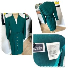VTG SUNSHINE A MALMODE CO GREEN DRESS PEARL BUTTONS SZ 8 Y6x