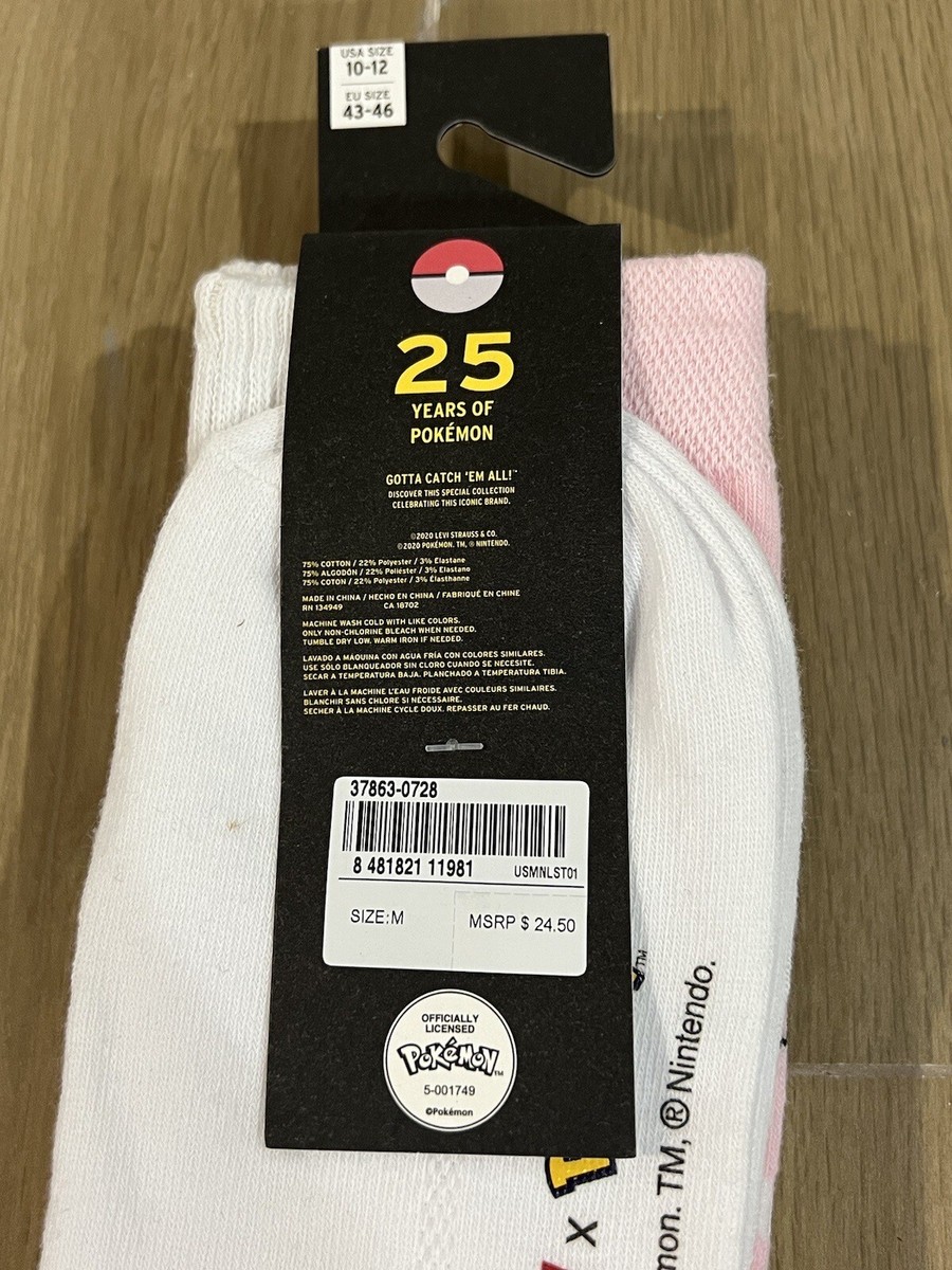 RARE LEVI'S x POKEMON Socks Pikachu & Jigglypuff 2-Pack, SIZE 10