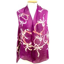 SALVATORE FERRAGAMO GANCINI FLORAL PURPLE silk scarf 60/16 in MADE IN ITALY A66
