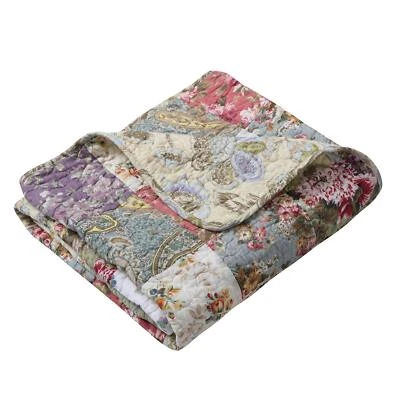 GREENLAND HOME Blooming Prairie Multicolor Blanket 100 Percent Cotton Quilt Soft Yellow Reverse