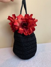 Nanette Lepore Black Fabric Mini Purse Red Flowers