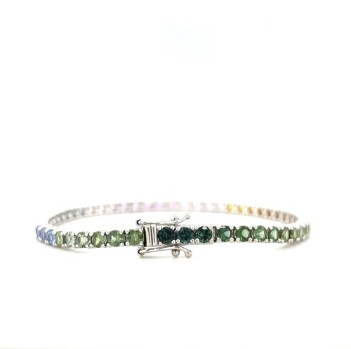 Bracciale Tennis Rainbow In Oro 14k E Zaffiri Naturali - Foto 5 di 11