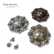 Set of 6 Western Saddle Headstall Engraved Crossed Pistols Berry Conchos