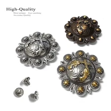 Western Saddle Headstall Engraved Crossed Pistols Berry Concho Screw back