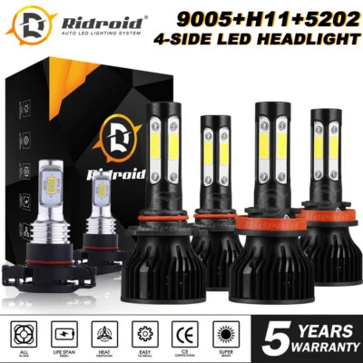 RIDROID 9005 H11 5202 LED Headlight Combo + Fog Bulbs for Chevy Suburban Tahoe 2007-2014