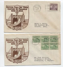 1933 Century of Progress #728-#729 FDC Kreicker cachets [G.436]