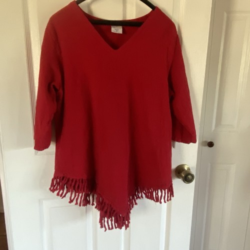 Sea Breeze Damen rot 3/4 Arm asymmetrisch Pullover V-Ausschnitt Gaze Bluse S M - Bild 4 von 17