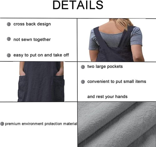 Japanese Aprons Plus Size Smock for Women with Pockets Cross Back Pinafore Dr... - Picture 6 of 7