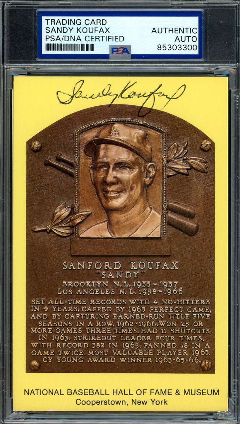 Sandy Koufax PSA DNA Coa Autograph Gold Hall of Fame Plaque Signed