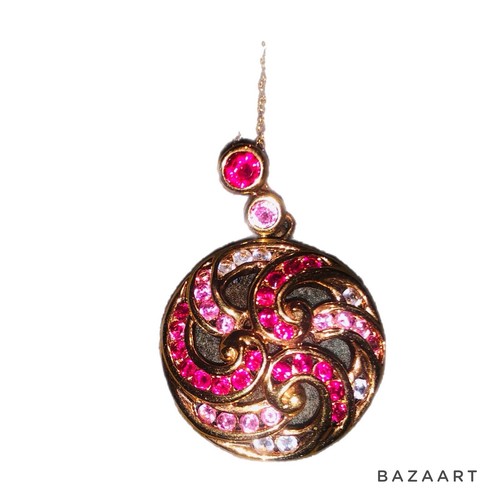 Sri Lanka 925 Necklace Pendant Pink & Clear Stone - Picture 2 of 7