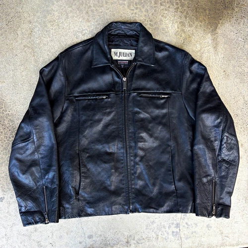 M. Julian Wilsons Black Leather Zip Jacket Mens M 4Chest Lined Pockets Short - product listing photo