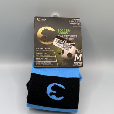 Puma Youth M Soccer Socks 2 Pair Pack Blue Black Arch Support Mesh Vent Kids