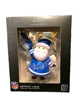 Hallmark Detroit Lions Santa Fan 2-Sided NFL Black Box Xmas Ornament NIB