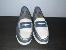 Sperry Top Sider Womens Loafers Leather 6.5 M Navy and White Shoes Boat