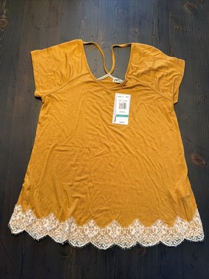 Womans Jolt  Blouse Shirt Size M Color Gold Criss Cross With Lace New Tags 
