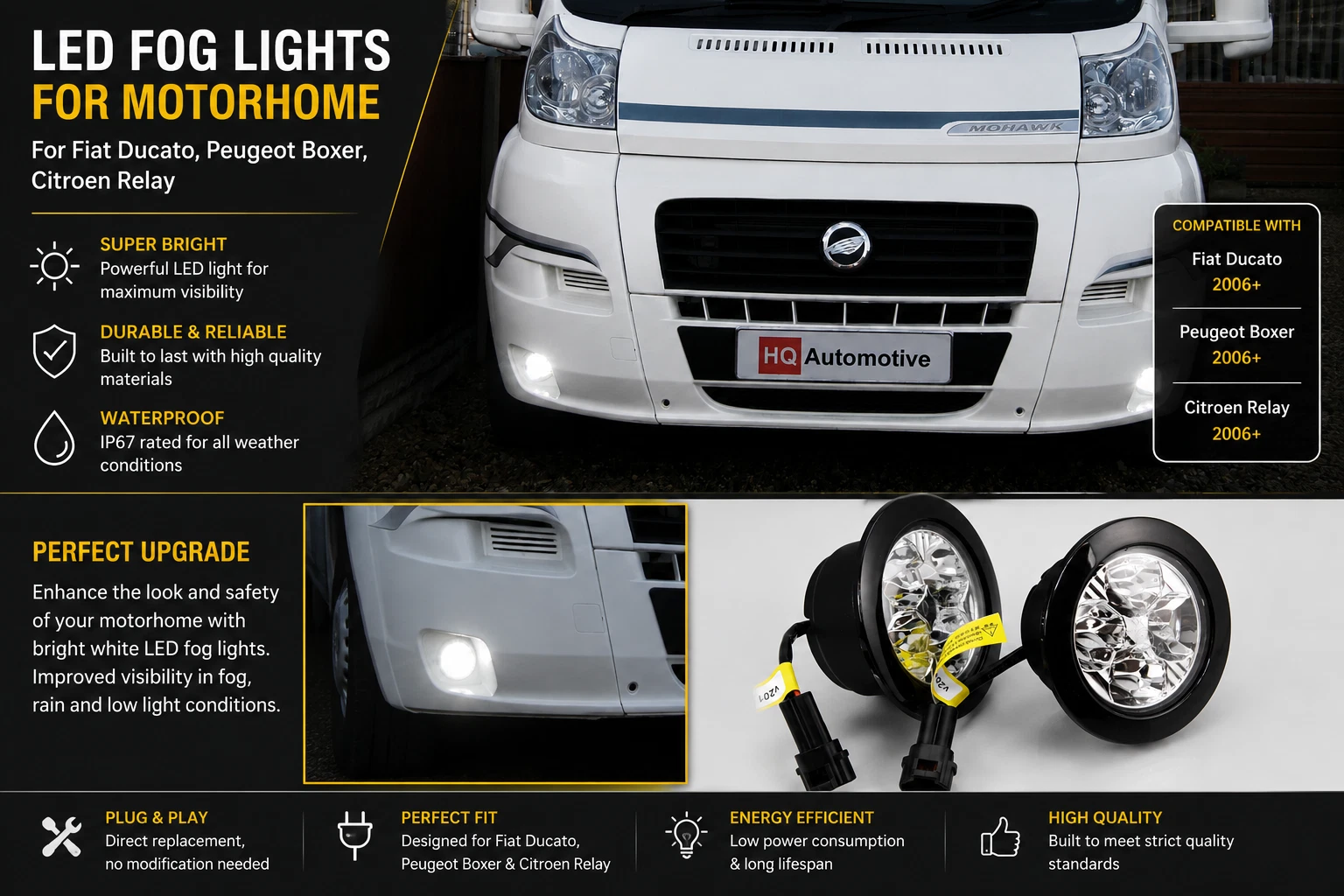 DRL Daytime Running Lights Round 4-LED for Fiat Ducato Motorhome Boxer Relay
