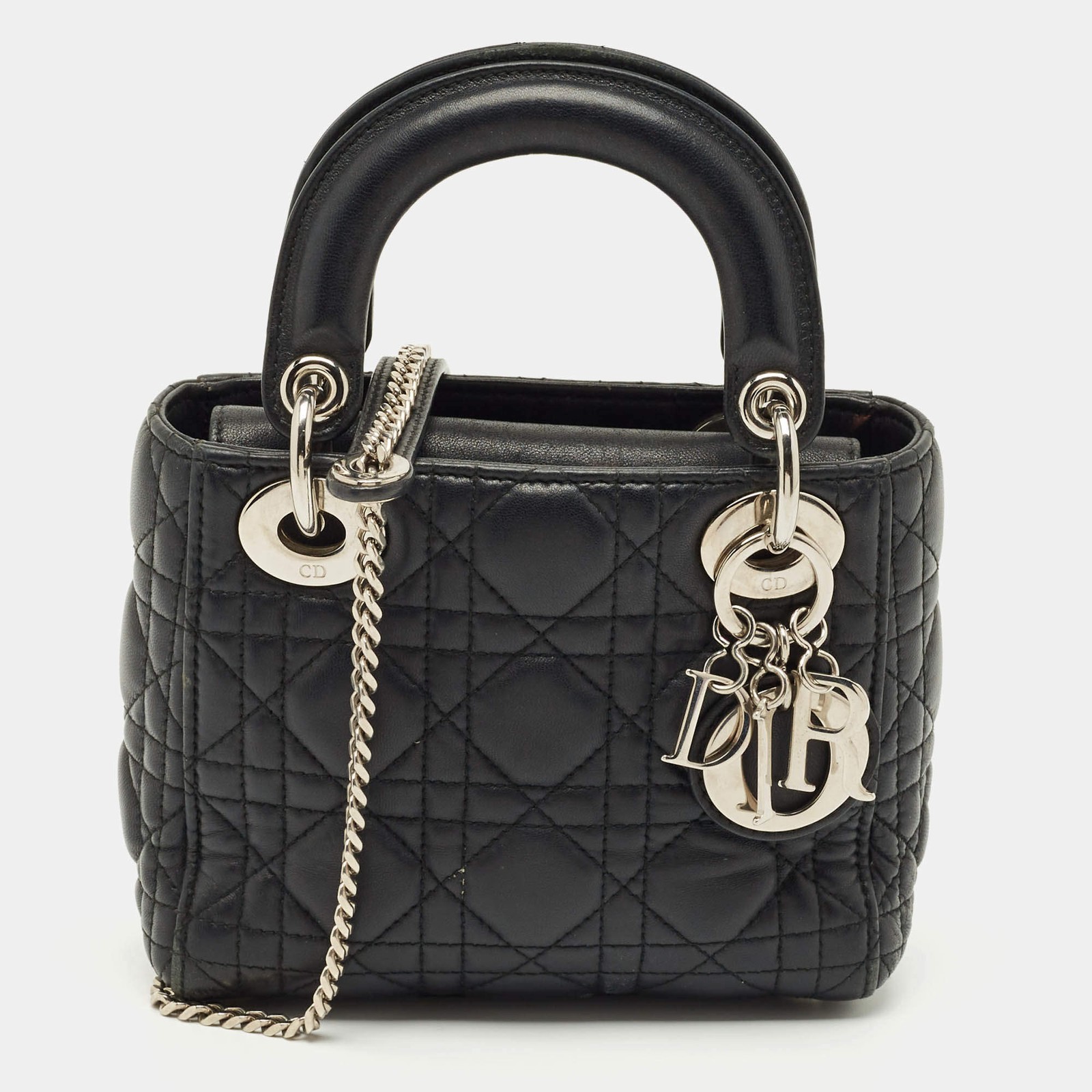 Dior Black Cannage Leather Mini Lady Dior Tote
