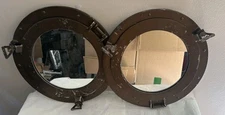 Ships Window Porthole Mirror Cast Iron Bronze Finish Nautical Decor Set Of 2    