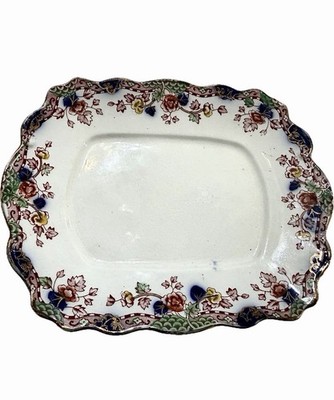 Antique Pekin A.E.U. Co Ironstone Transferware Tray Flow Blue Floral 9 