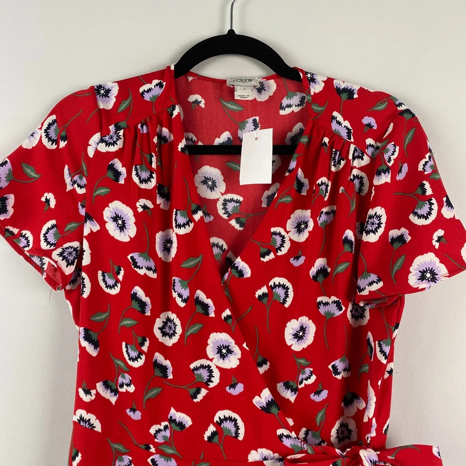 J. Mini Vestido Crew Rojo Floral Envolvente Talla 4 Manga Corta Amapola Foto 2 de 4