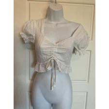 Romwe White Eyelet Off Shoulder Boho Peasant Top S