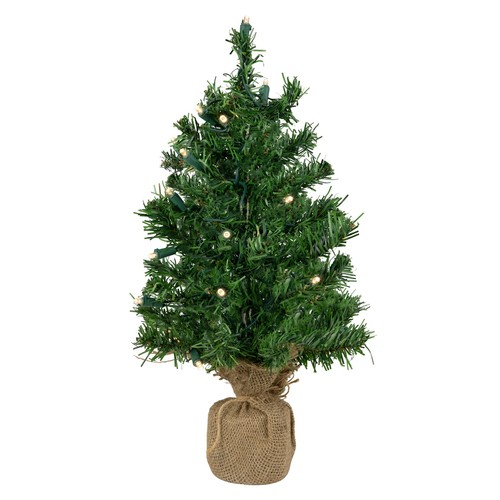 Northlight 18" x 9.5" Green Pine Artificial Christmas Tree Burlap Base Clear LED