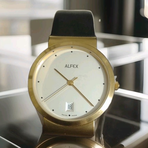 Nice Alfex Women's Water Resistance Watch Round Swiss Made Date New Battery!