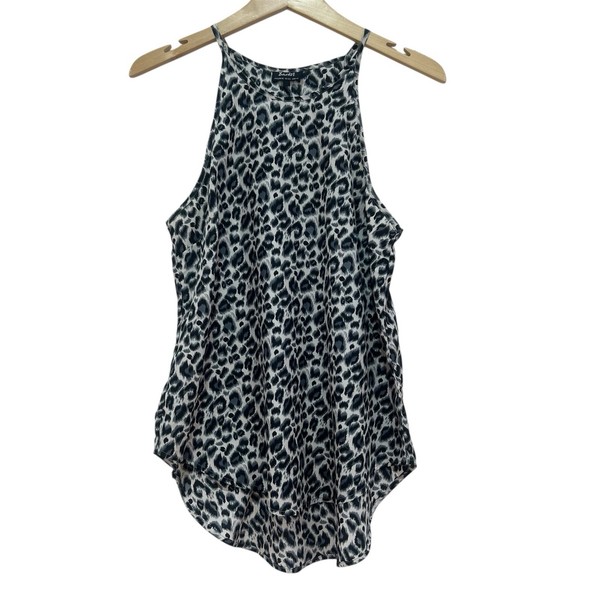 BARDOT Halter Neck Top Women Size AU 10 US 6 Y2K Black Sleeveless Leopard Print