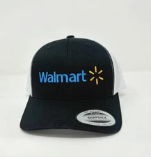 Walmart Logo BLACK WHITE SNAPBACK MESH HEADWEAR Trucker Hat Cap Adult Size