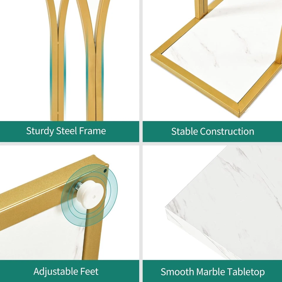 Mesa Consola con Luces LED, Mesa de Entrada Blanca y Dorada, Sofá Estrecho Moderno Foto 4 de 4